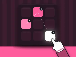 Pink tiles lighting up one by one and a finger tapping the third